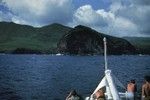 R/V Spencer F. Baird (ship) approaching Nuku Hiva part of the Marquesas Islands which are part of French Polynesia in the South Pacific during the Capricorn Expedition (1052-53). January 1953