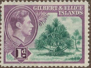 Stamp from Gösta Bodman’s philatelistic collection of motifs, begun in 1950.
Stamp from Gilbert and Ellice Islands, 1939. Motif of Padanus or Screwpalm with air roots. The leaves for basket work and the flesh edible. T.v. King George VI.