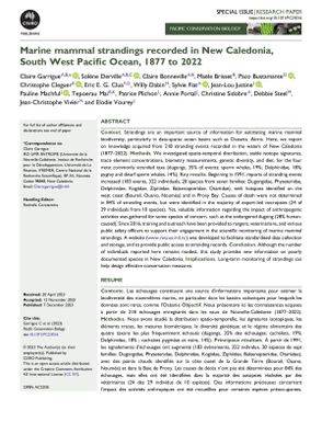 Marine mammal strandings recorded in New Caledonia, South West Pacific Ocean, 1877 to 2022