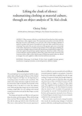 Lifting the cloak of silence: redramatising clothing as material culture, through an object analysis of Te Aia's cloak: Tuhinga 21