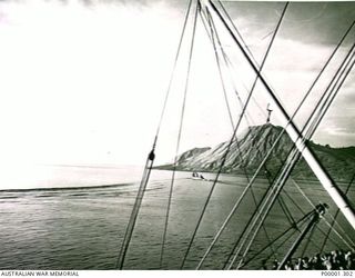 NEW BRITAIN, 1945-09. VIEW INTO SIMPSON HARBOUR, RABAUL, FROM NEAR THE ENTRANCE. (RNZAF OFFICIAL PHOTOGRAPH.)