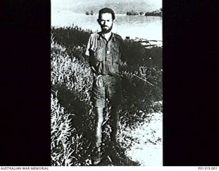 Palmalmal Plantation, New Britain, 1942-04-09. VX34177 Private George Charles Russell, Signal Platoon, Headquarters Company, 2/22nd Battalion, on the day of the evacuation by HMAS Laurabada. The ..