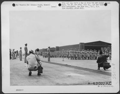 First Review Of Wac Troops Hickam Field, Hawaii, 22 April 1944. Several Photographers Were Present To Record This Review. (U.S. Air Force Number A63022AC)
