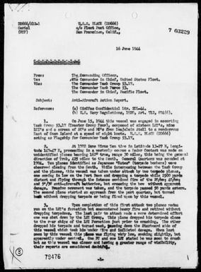 USS BLACK - AA Act Rep, 6/15/44, East of Guam Is, Marianas