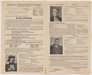 Pinkerton's National Detective Agency Wanted Poster