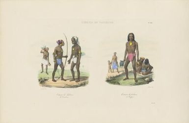 Costumes des habitans de Vanikoro : Costumes des habitans de Tikopia / de Sainson pinx.; A. Maurin lith
