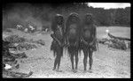 Three girls on beach, with long hair style