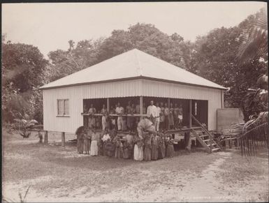 Villagers at the mission house of Vipaka, Torres Islands, 1906 / J.W. Beattie