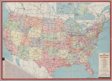 The United States Trip Planner. (prepared for) Humble Oil & Refining Company. (copyright) MCMLXII, general Drafting Co., Inc., Convent Station, N.J. (on verso) Pictorial map of United State titled "Trip Planning Map Of The United States. Happy Motoring! Humble Oil & Refining Company; America's leading Energy Company." Lithographed in U.S.A. W 162. (inset) Alaska. (inset) Hawaii.