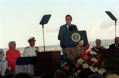 President George Bush speaks during an observance commemorating the 50th anniversary of the Japanese attack on Pearl Harbor