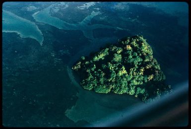 Aerial view of coral island, 1971