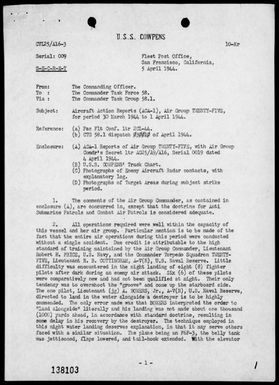 USS COWPENS - Rep of air opers against the Palau and Caroline Islands, 3/30-31/44