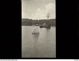 Simpson Harbour, New Britain. c. 1915. A collection of vessels in the harbour off Rabaul