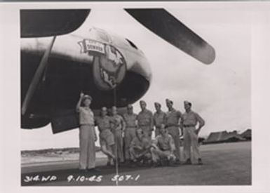 B-29 Bomber with Denver decal and crew