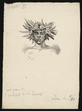Sellier, P :Indigene de l'Archipel de la Societe; homme de Tahiti couronne de feuillage / P.S. [1894?]