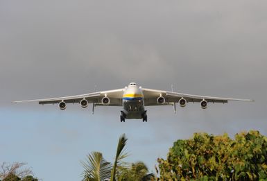 Earthquake ^ Flooding ^ Tsunami - Pago Pago, American Samoa, October 13, 2009 -- An Antonov AN-225 cargo plane, the worlds largest fixed wing aircraft, approaches Pago Pago airport in American Samoa. The cargo plane is the largest in the world and carried generators contracted by the Federal Emergency Management Agency to assist the island with electrical power restoration. Casey Deshong/FEMA