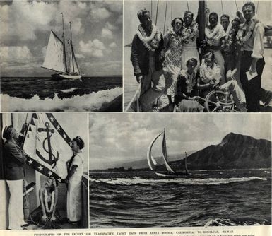 Photographs of the recent 1936 transpacific yacht race from Santa Monica, California, to Honolulu, Hawaii