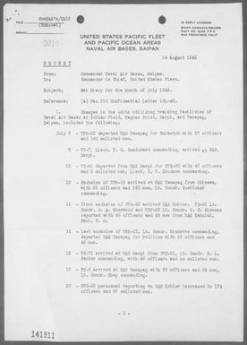 NAV AIR BASES, SAIPAN - War Diary, 7/1-31/45