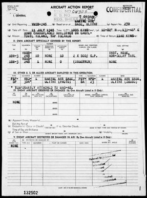 VMSB-245 - ACA Rep #270 - Bombing & strafing targets in the Yap Area, Carolines on 7/11/45