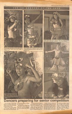 Junior dancers of the Year'. Dancers preparing for senior competition. Cook Islands News, Wednesday 19 April, 2006.