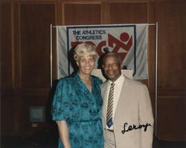 Evie Dennis and Leroy Walker at an Athletics Congress event