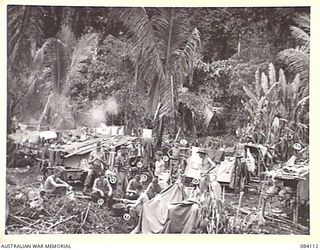 SWAN BEACH, JACQUINOT BAY. NEW BRITAIN. 1944-12-10. A "HUMPY" AREA WITHIN C COMPANY, LINES, 11 INFANTRY BRIGADE, 13 INFANTRY BRIGADE, NEAR THE WUNUNG RIVER. (FOR IDENTIFICATION OF PERSONNEL REFER ..