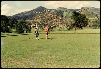 Playing bowls at Korolevu Bay?, Fiji, 1971