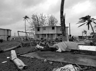 A view of damage to a housing area in the aftermath of Typhoon Omar, which passed through the area on August 28th