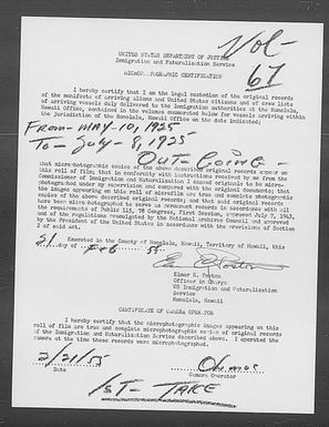 Volume 67: Immigration Service Forms, May 10, 1925 - July 7, 1925
