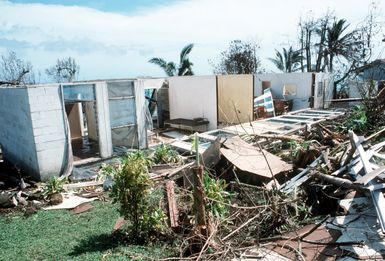 A demolished building displays the effects of Cyclone Ofa which struck the islands of Upolu and Savaii. U.S. military personnel and military from other nations are providing disaster relief efforts in the area