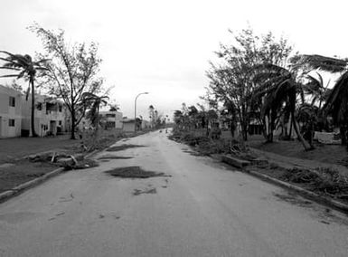 A view of damage to a housing area in the aftermath of Typhoon Omar, which passed through the area on August 28th