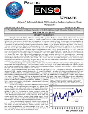 Pacific ENSO update - providing information on climate variability in the US affiliated Pacific Islands for the past 20 years No. 3 Vol. 21