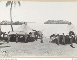 MILILAT, NEW GUINEA. 1944-09-15. THE CAMP SITE OF THE UNITED STATES ARMY GENERAL HEADQUARTERS DETACHMENT ATTACHED TO HEADQUARTERS, 5TH DIVISION. IDENTIFIED PERSONNEL ARE: CAPTAIN R.T. ALLEN, ..