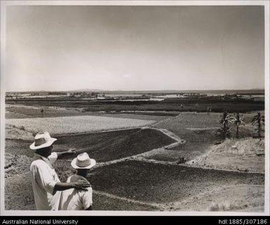 Farmers looking out over fields