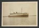 Steam ship, land in background, New Zealand?