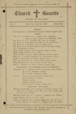 Church Gazette, Polynesia: November 1928