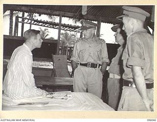 PALMALMAL, JACQUINOT BAY, NEW BRITAIN. 1945-09-08. AFTER THE JAPANESE SURRENDER, ALLIED PRISONERS WERE PICKED UP AT RABAUL BY HMAS VENDETTA AND BROUGHT TO JACQUINOT BAY. THEY WERE THEN TAKEN BY ..