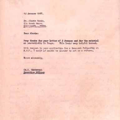 Letter from Alaric Maude to Ron Crocombe and reply