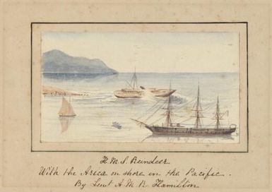 H.M.S. Reindeer with the Arica on shore in the Pacific / by Lieut. A.M.R. Hamilton