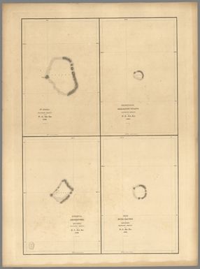 St. Pablo (Hereheretue Atoll), Paumotu Group, by the U.S.Ex.Ex. 1841. Nukutipipi (Nukutepipi) or Margaret Island, Paumotu Group, by the U.S.Ex.Ex. 1841. Heretua (Anuanuraro) or Archangel of Quiros, Paumotu Group, by the U.S.Ex.Ex. 1841. Teku (Anuanurunga) or Four Crowns of Quiros, Paumotu Group, by the U.S.Ex.Ex. 1841.