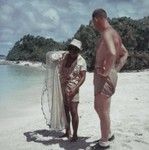 Unknown fisherman and Walter Munk, Majuro Atoll, Marshall Islands