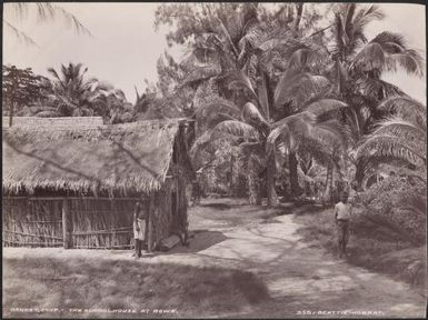 Villagers beside the school house at Rowa, Banks Islands, 1906 / J.W. Beattie
