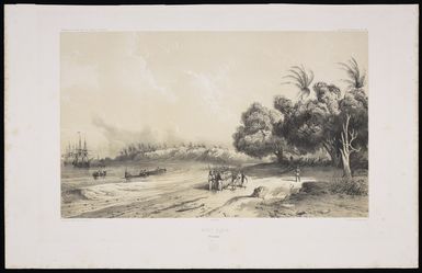 Le Breton, Louis Auguste Marie, 1818-1866 :Port d'Apia. Ile Opoulou. Dessine par Le Breton, lithe par P. Blanchard. Gide editeur. Lith de Thierry Freres, a Paris. Voyage au pole sud et dans l'Oceanie. Atlas pittoresque Pl 70 [1846]