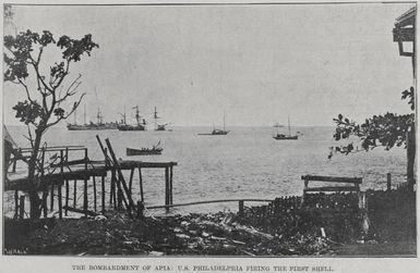 The Bombardment of Apia: U.S. Philadelphia firing the first shell