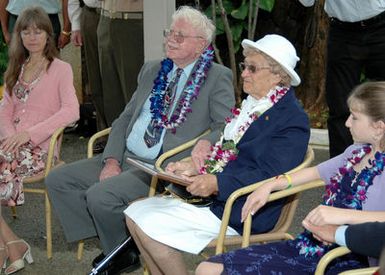 Mrs. Marilyn Woodring attends a reinterment ceremony in honor of her brother who had been listed as Unknown for more than 65 years. Previously an unknown Sailor, SEAMAN Second Class (S2C) Warren Hickock a Pearl Harbor Sailor who was killed in action on December 7th, 1941, is now laid to rest at Punchbowl, the National Memorial Cemetery of the Pacific