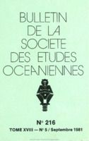 Bulletin de la Société des Études Océaniennes numéro 216