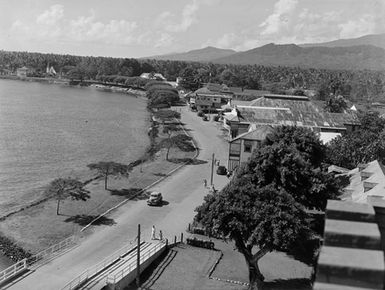 [High angle view of coastal waterfront buildings]