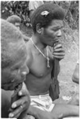 Men playing 'auilangi panpipes, kwa'ikwa'i style, impromptu concert, 8 players