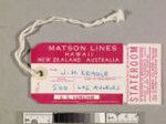 Matson Lines Hawaii New Zealand Australia stateroom baggage tag