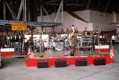 The Fleet Marine Force Band performs during a ceremony welcoming members of the 1ST Expeditionary Brigade who are returning from deployment to the Persian Gulf area during Operations Desert Shield and Desert Storm